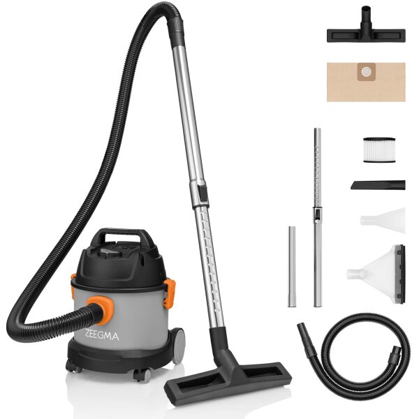 Zeegma ZONDER Pro COMPACT - BITTE LESEN - Nass-/Trockensauger, Kompakter Industriestaubsauger 1000W, Behälter 6 L, Polster- und Teppichdüste, Ausblasfunktion