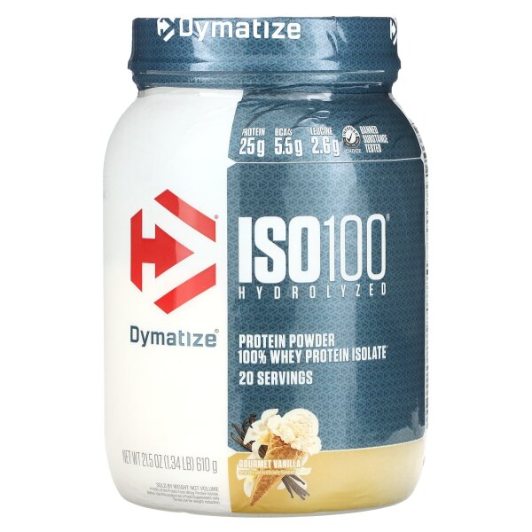 Dymatize, ISO100 Hydrolyzed, 100% Whey Protein Isolate, Gourmet Vanilla, 610g