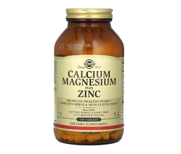 Solgar, Calcium Magnesium Plus Zinc, Calcium, Magnesium plus Zink, 250 Tabletten