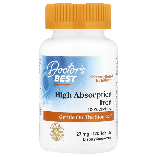 Doctors Best, High Absorption Iron with Ferrochel, hochabsorbierendes Eisen mit Ferrochel, 27 mg, 120 Tabletten