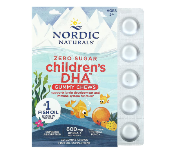 Nordic Naturals, Kau-Snack in Form von Fruchtgummis mit DHA für Kinder, ab 3 Jahren, Tropical Punch, 600 mg, 30 Fruchtgummis