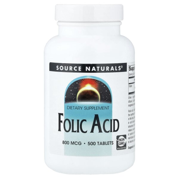 Source Naturals, Folsäure, 800 mcg, 500 Tabletten, DE Versand