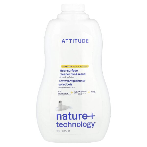ATTITUDE, Floor Surface Cleaner, For Tile & Wood, Bodenreiniger für Fliesen und Holz, Zitrusschale, 1,04 l