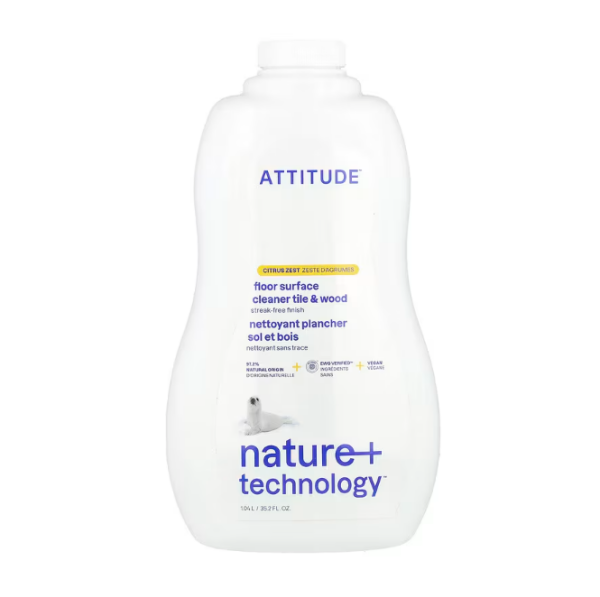 ATTITUDE, Floor Surface Cleaner, For Tile & Wood, Bodenreiniger für Fliesen und Holz, Zitrusschale, 1,04 l
