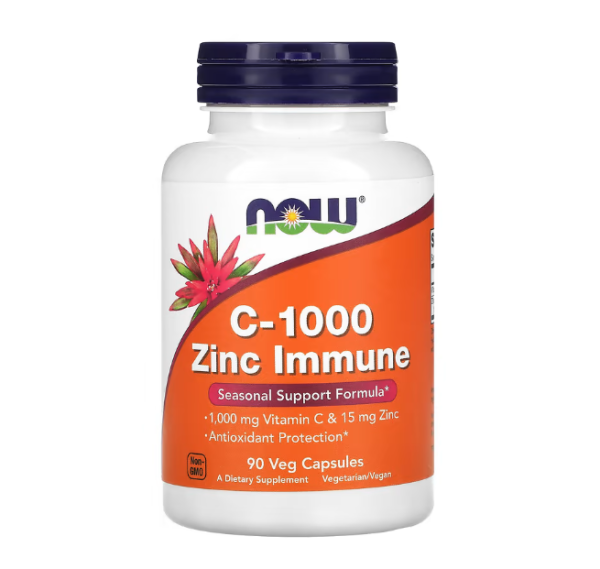 NOW Foods, C-1000 Zinc Immune, Vitamin C, 1.000 mg und Zink, 15 mg, 90 pflanzliche Kapseln
