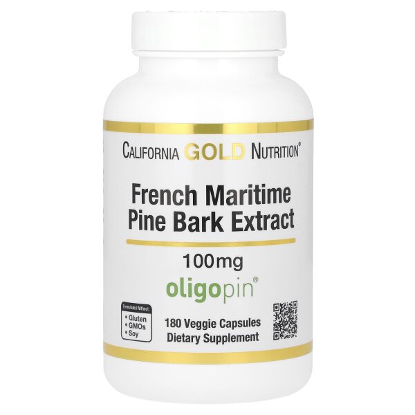 California Gold Nutrition, French Maritime Pine Bark Extract, Kiefernrindenextrakt, Oligopin, antioxidatives Polyphenol, 100 mg, 180 vegetarische Kapseln
