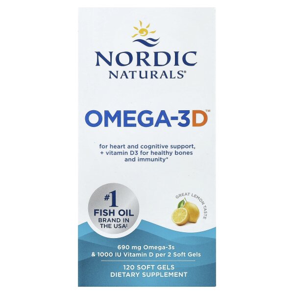 Nordic Naturals, Omega-3D, Omega-3-Fischöl mit Vitamin D, Zitrone, 120 Weichkapseln