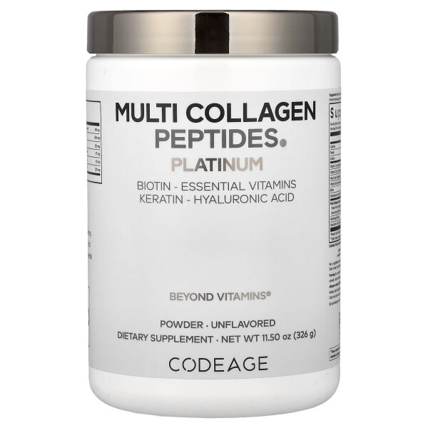 Codeage, Multi Collagen Peptides Powder Platinum, Multi-Kollagenpeptide in Pulverform, geschmacksneutral, 326 g