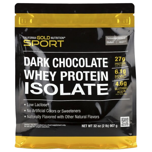 California Gold Nutrition, Sport, Dark Chocolate Whey Protein Isolate, 907g