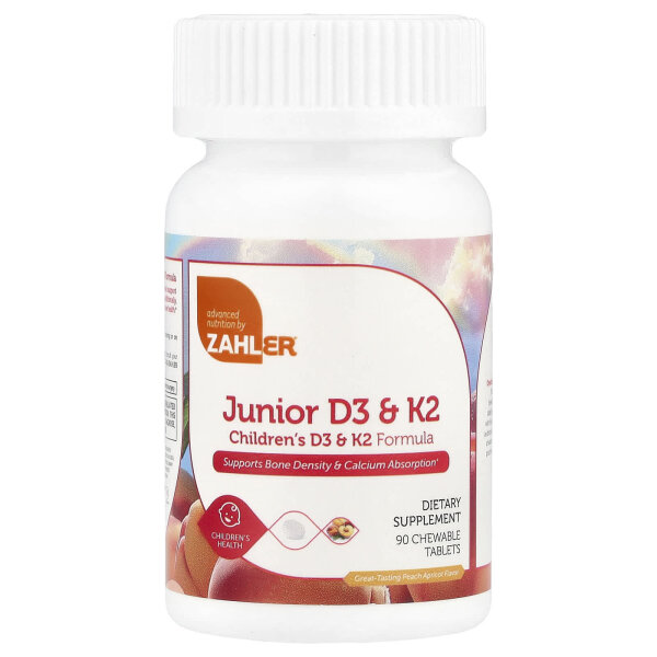 Zahler, Junior D3 & K2, Pfirsich-Aprikose, 90 Kautabletten