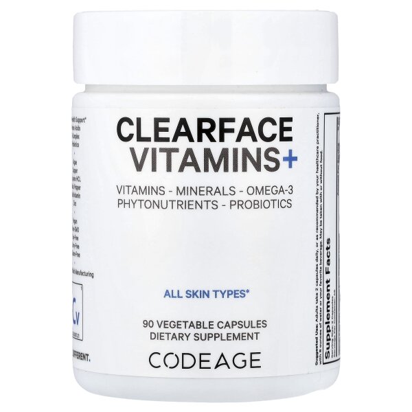 Codeage, Clearface Vitamins+, Vitaminpräparat zur Haut- und Gesichtspflege, 90 Kapseln