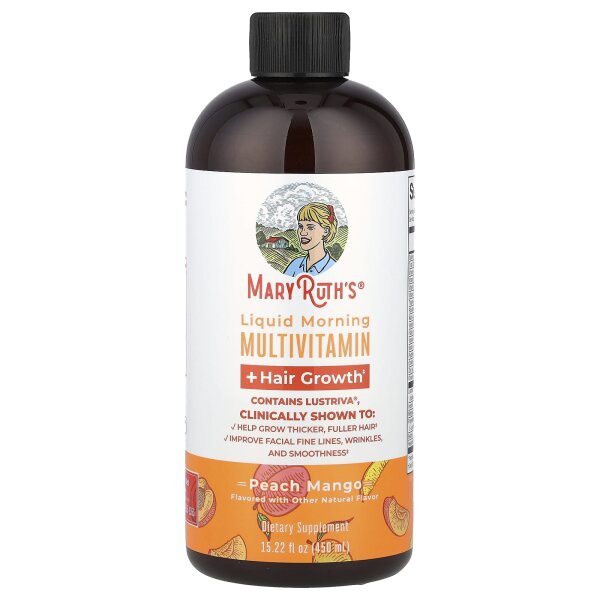 MaryRuths, Liquid Morning Multivitamin + Hair Growth, flüssiges Multivitamin für den Morgen und Haarwachstum, Pfirsich-Mango, 450 ml