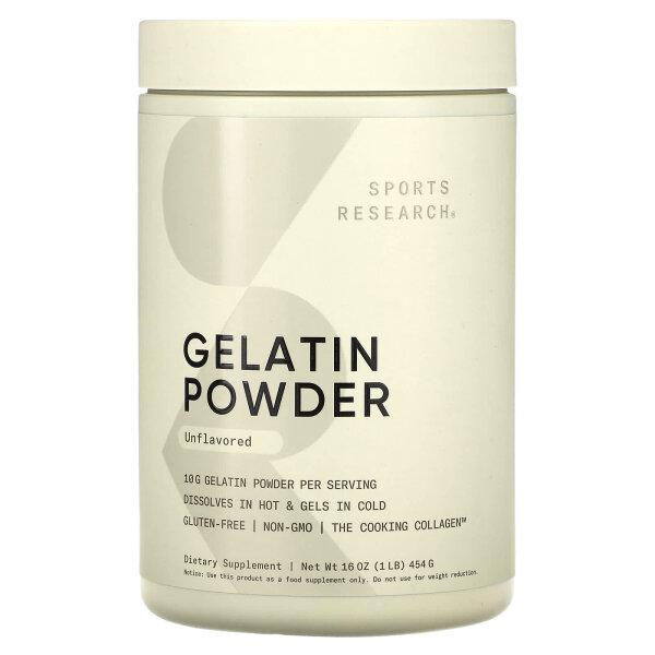 Sports Research, Gelatin Powder, Gelatin Powder, Unflavored, Gelatinepulver, geschmacksneutral, 454 g
