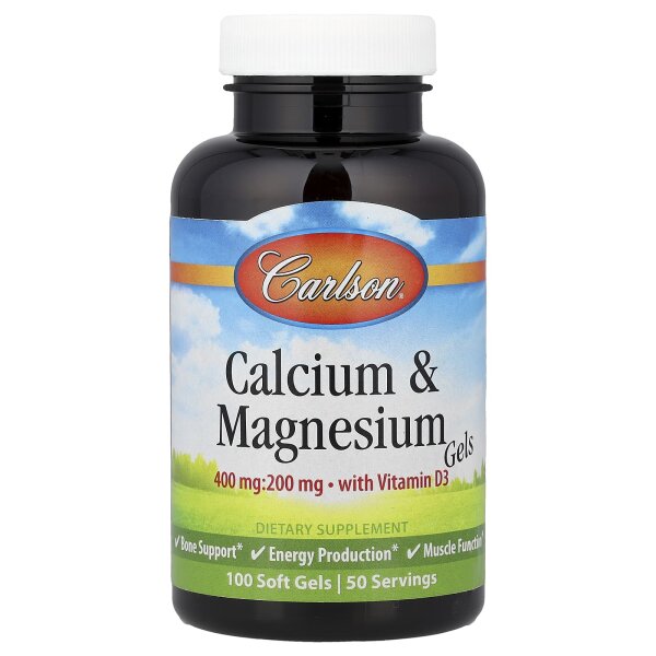 Carlson, Calcium- und Magnesiumgele mit Vitamin D3, 100 Weichkapseln
