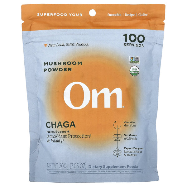 Om Mushrooms, Chaga, zertifiziertes Bio-Pilzpulver, 200 g