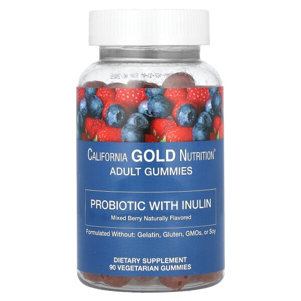 California Gold Nutrition, Probiotic with Inulin Gummies, probiotische Fruchtgummis mit Inulin, natürliche gemischte Beeren, 90 vegetarische Fruchtgummis
