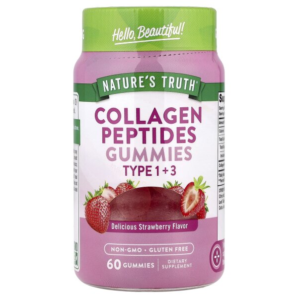 Natures Truth, Beauty Collagen Gummies, Typ 1 + 3, natürliche Erdbeere, 60 Fruchtgummis