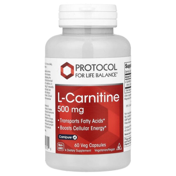 Protocol for Life Balance, L-Carnitin, 500 mg, 60 pflanzliche Kapseln