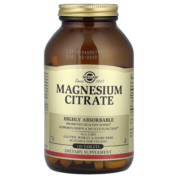Solgar, Magnesium Citrate, Magnesiumcitrat, 120 Tabletten