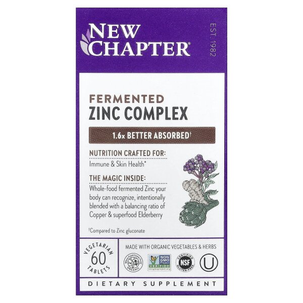 New Chapter, Fermented Zinc Complex, fermentierter Zinkkomplex, 60 pflanzliche Tabletten