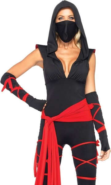LEG AVENUE 85087 - 5TL. T?dliches Ninja Kost?m, Gr??e L, schwarz, Damen Karneval
