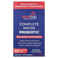 LoveBug Probiotics, Complete Mood Probiotic with Organic Ashwagandha, ganzheitliches stimmungsunterstützendes Probiotikum mit Bio-Ashwagandha, 50 Milliarden KBE, 30 Stück