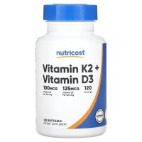 Nutricost, Vitamin K2 + Vitamin D3, 120 Weichkapseln