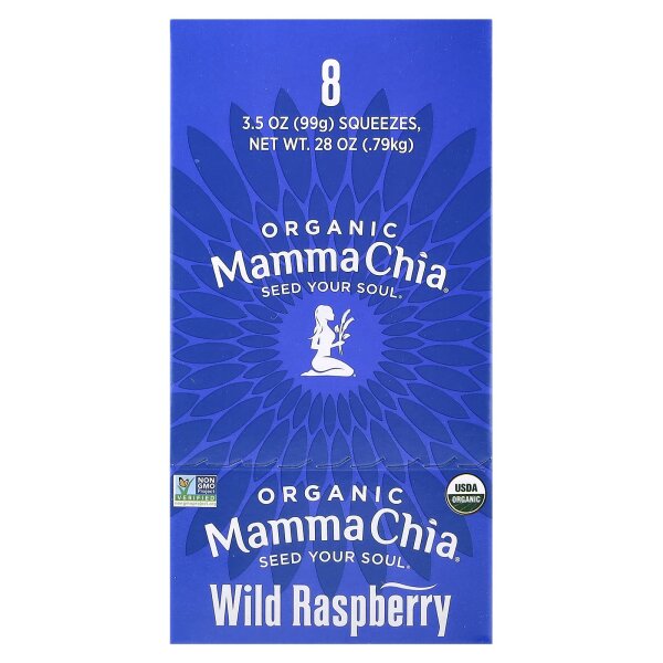 Mamma Chia, Bio-Chia-Squeeze, Vitalitäts-Snack, wilde Himbeere, 8 Squeezen, je 99 g