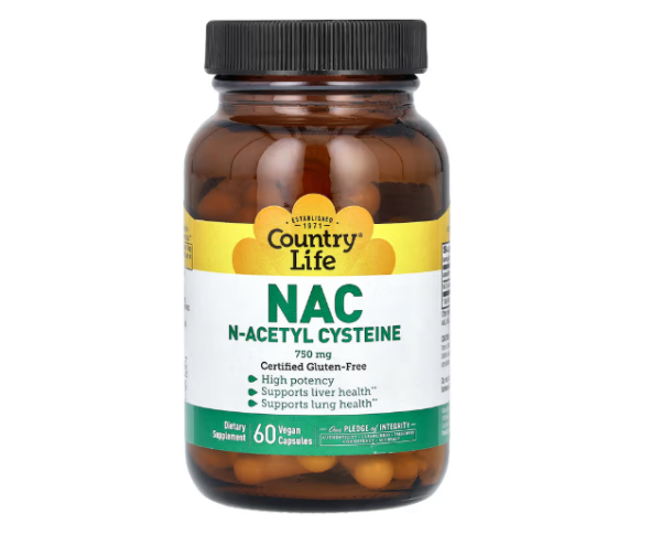 Country Life, NAC, N-Acetyl Cysteine, 750 mg, 60 vegetarische Kapseln