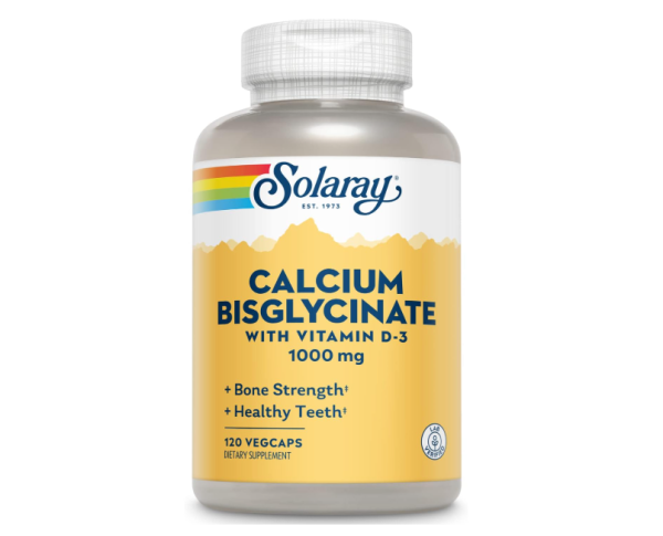 Solaray Calciumbisglycinat 1000mg mit Vitamin D-3, Chelatisiertes Calciumpräparat für Knochenstärke und gesunde Zahnunterstützung, verbesserte Absorption und leicht verdaulich, 30 Portionen, 120 Kapseln