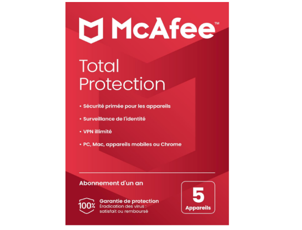 McAfee Total Protection 2023 | 5 Geräte | Antivirus Internet Security Software | Unlimited VPN | 1 Jahreslizenz - Code per Mail