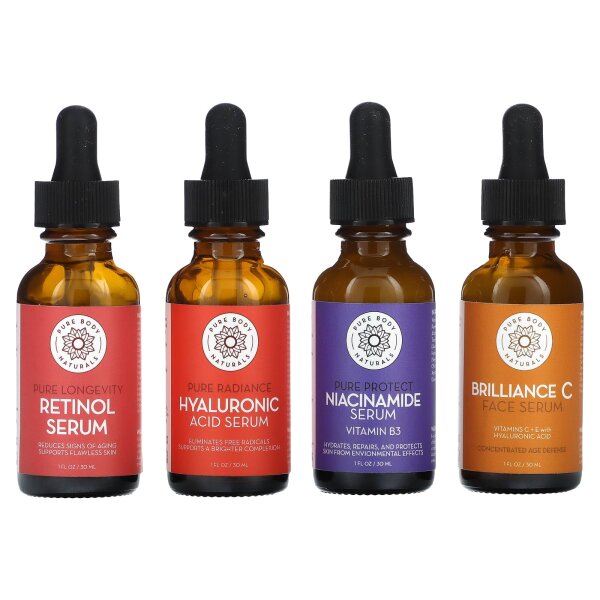 Pure Body Naturals, Gesichtsserum-Set, 4-teiliges Set, je 30 ml