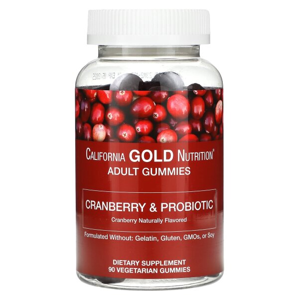 California Gold Nutrition, Cranberry & Probiotic Gummies, probiotische Fruchtgummis, natürliche Cranberry, 90 vegetarische Fruchtgummis