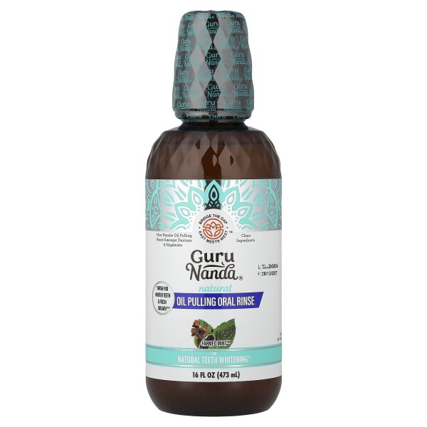 GuruNanda, Natural Oil Pulling Oral Rinse, Mundspülung zum Ölziehen, Kokosnuss + Minze, 473 ml