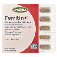 Flora, Ferritin+, pflanzliches Ferritin-Eisen, 30 vegane...