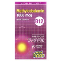 Natural Factors, B12, Methylcobalamin, 1.000 mcg, 90 Kautabletten