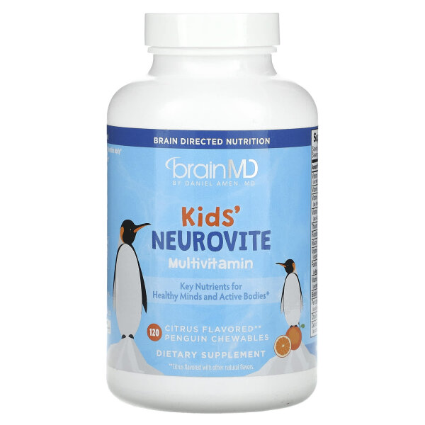 BrainMD, Kinder, Neurovite Multivitamin, Zitrus, 120 Pinguin-Kautabletten