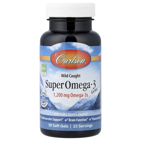 Carlson, Wild Caught Super Omega-3 Gems, wild gefangene Super-Omega-3-Gems, 1.200 mg, 50 Weichkapseln (600 mg pro Weichkapsel)