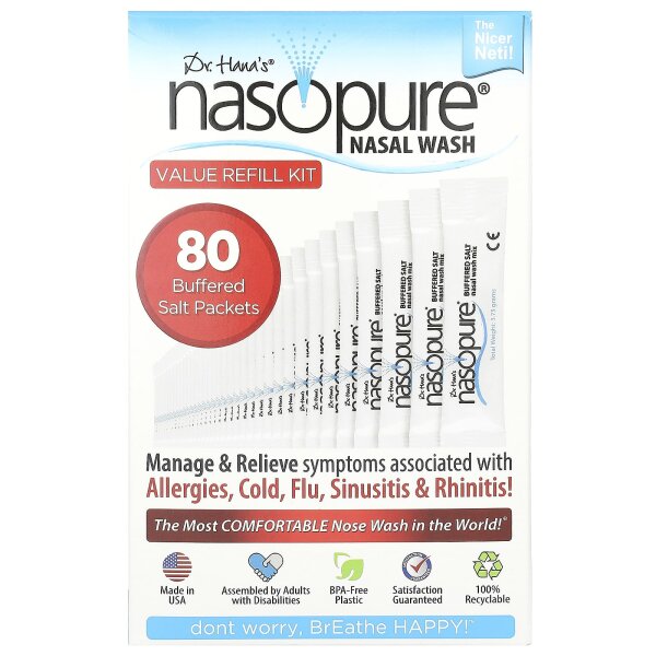 Nasopure, Nasal Wash, preiswertes Nachfüllset, 80 Päckchen mit gepuffertem Salz