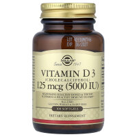 Solgar, Vitamin D3 (Cholecalciferol), 125 mcg (5.000 IU), 100 Weichkapseln