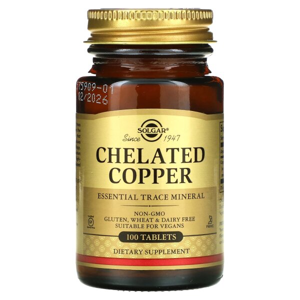 Solgar, Chelated Copper, chelatiertes Kupfer, 100 Tabletten