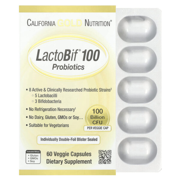 California Gold Nutrition, LactoBif® 100 Probiotics, Probiotika, 100 Milliarden KBE, 60 pflanzliche Kapseln