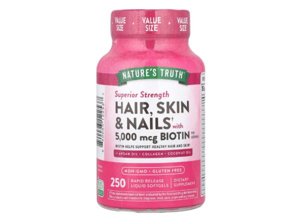 Natures Truth, Hair, Skin & Nails with Biotin, Unterstützung für Haar, Haut und Nägel mit Biotin, superstark, 250 flüssige Weichkapseln mit schneller Freisetzung