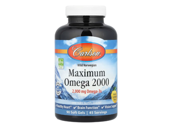 Carlson, Wild Norwegian, Maximum Omega 2000, Omega-3-Fischöl, natürlicher Zitronengeschmack, 2.000 mg, 90 Weichkapseln