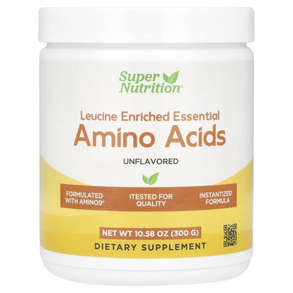 Super Nutrition, mit Leucin angereicherte essenzielle Aminosäuren mit L-Leucin, L-Lysin, L-Threonin und L-Isoleucin, geschmacksneutral, 300 g