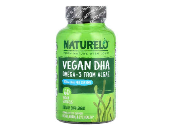 NATURELO, Veganes DHA, Omega-3 aus Algen, 800 mg, 60 vegane Weichkapseln (400 mg pro Weichkapsel)