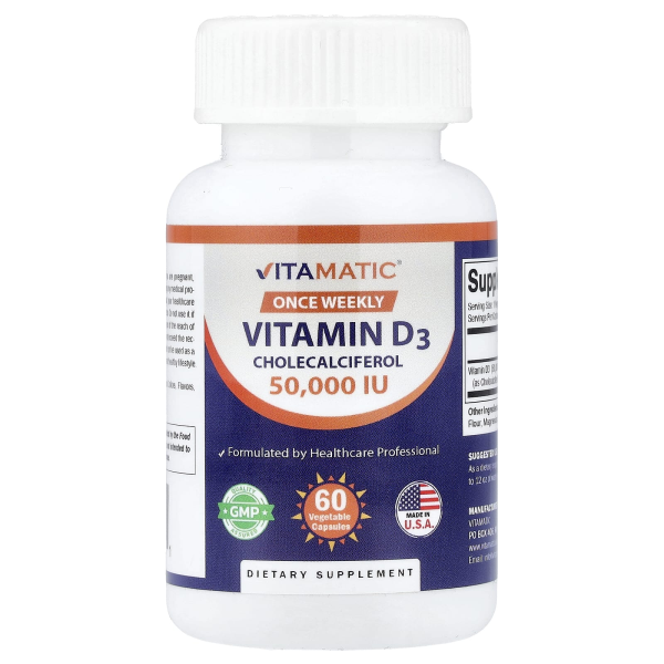 Vitamatic, Vitamin D3, 50.000 IE, 60 pflanzliche Kapseln