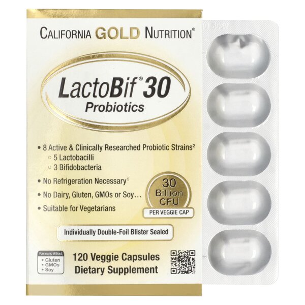 California Gold Nutrition, LactoBif® 30 Probiotics, Probiotika, 30 Milliarden KBE, 120 pflanzliche Kapseln