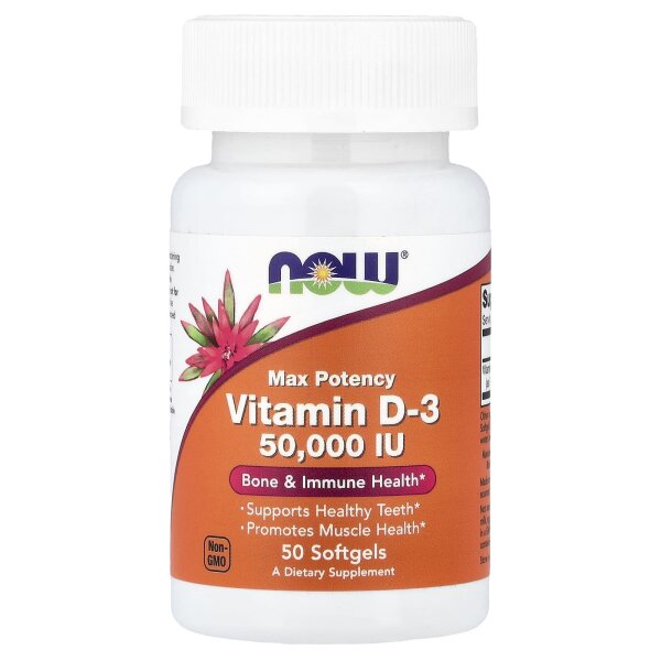NOW Foods, Vitamin D-3, Vitamin D3 mit maximaler Wirksamkeit, 50.000 IE, 50 Weichkapseln