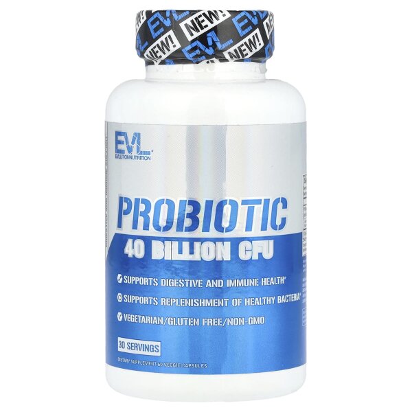 EVLution Nutrition, Probiotic, Probiotikum, 40 Milliarden, 60 pflanzliche Kapseln (20 Billionen KBE pro Kapsel)